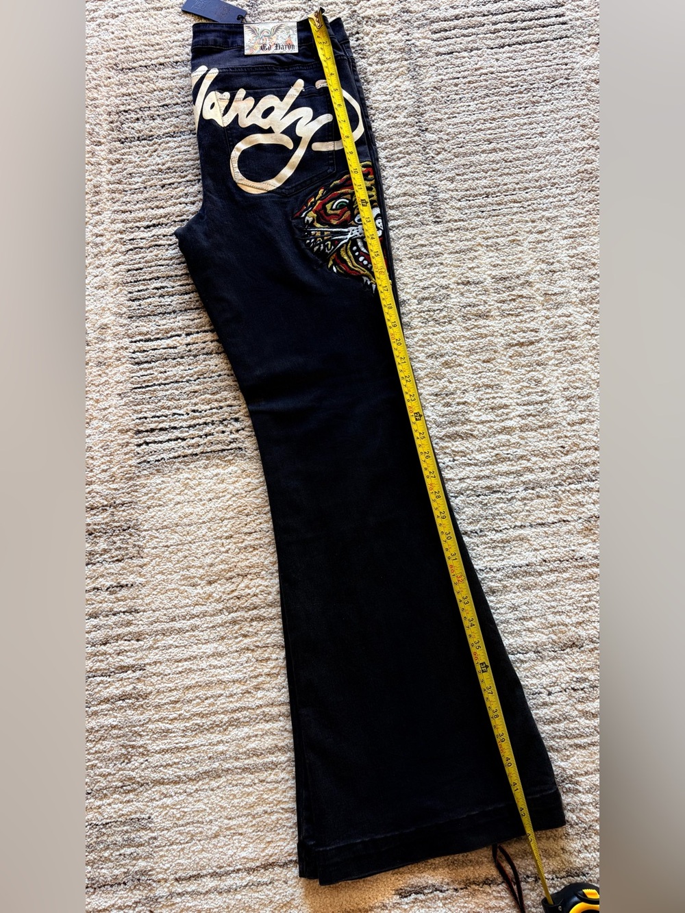 ED HARDY WOMENS TIGER HEAD SLIM FLARE JEAN LOW RISE IN FADED BLACK SZ 32 NWT - Picture 10 of 15